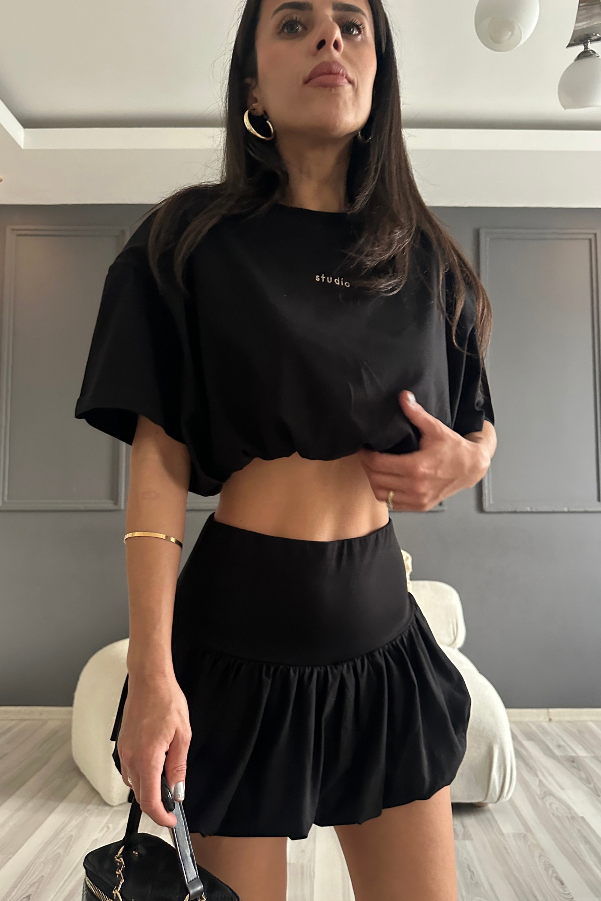 Siyah Balon Şort Etek Takım