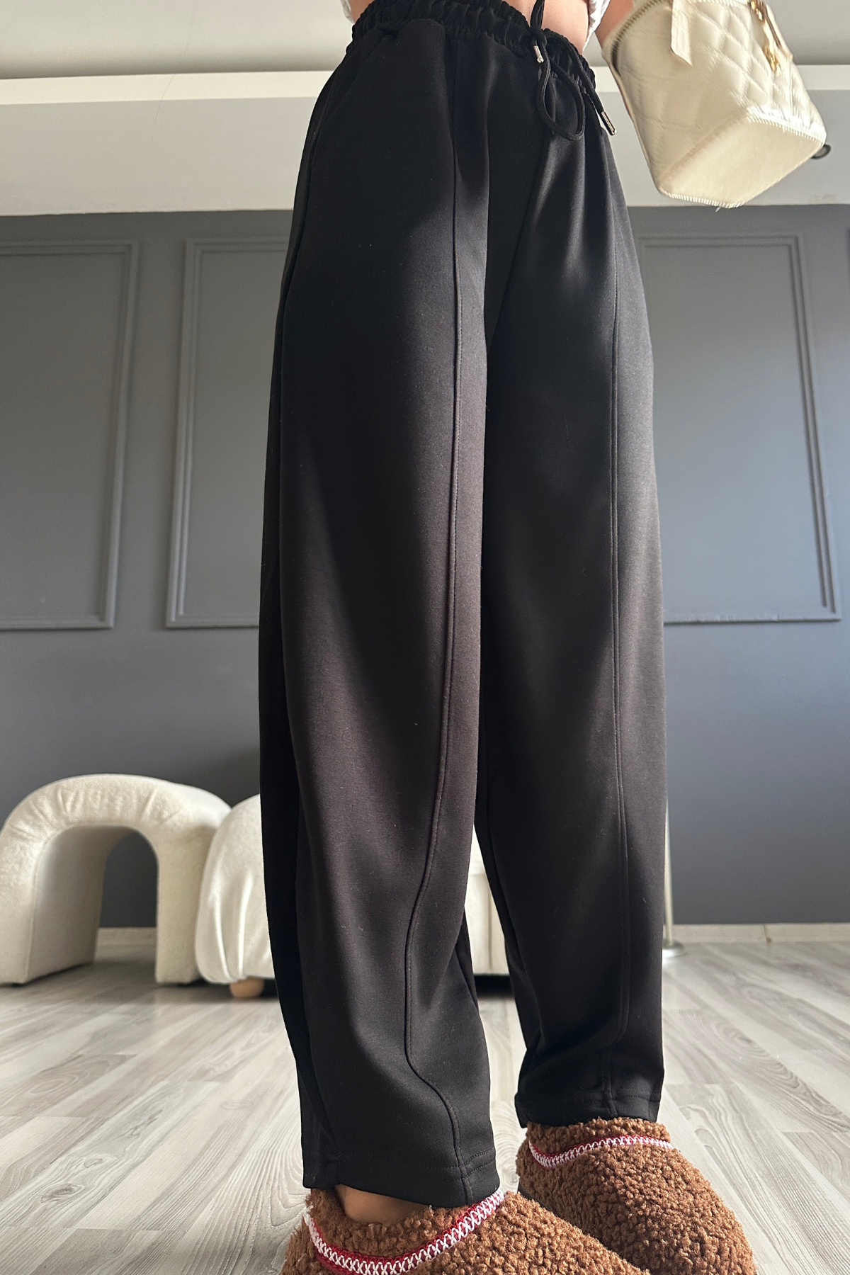 Siyah Çımalı Balon Model Pantolon