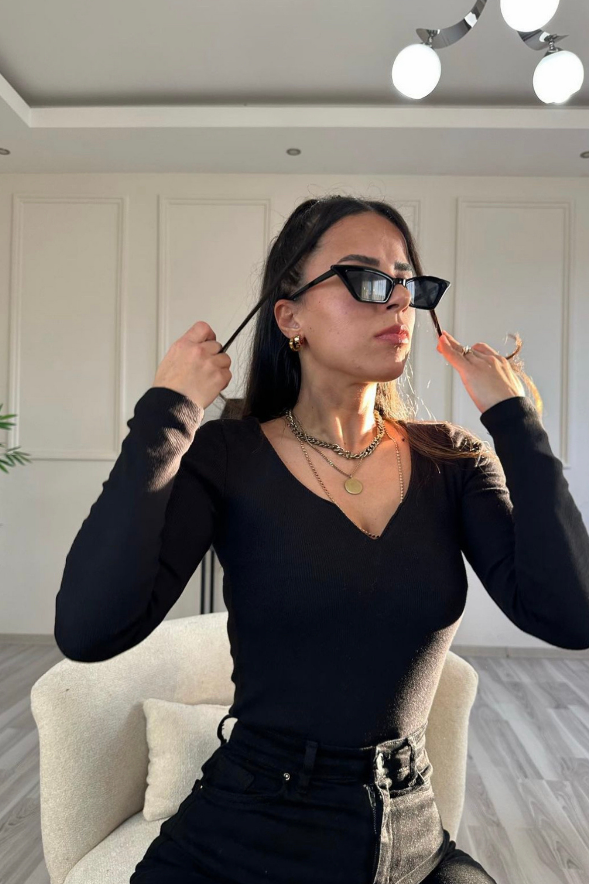 Siyah Fitilli Bodysuit