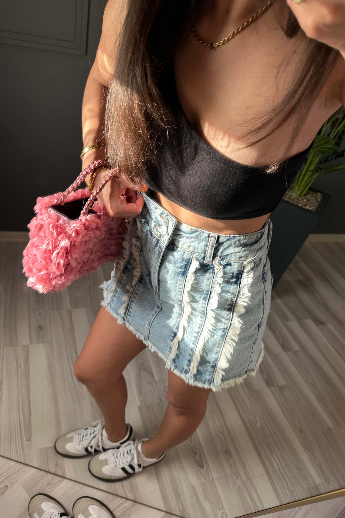SO2200 Mavi Püsküllü Denim Şort Etek 