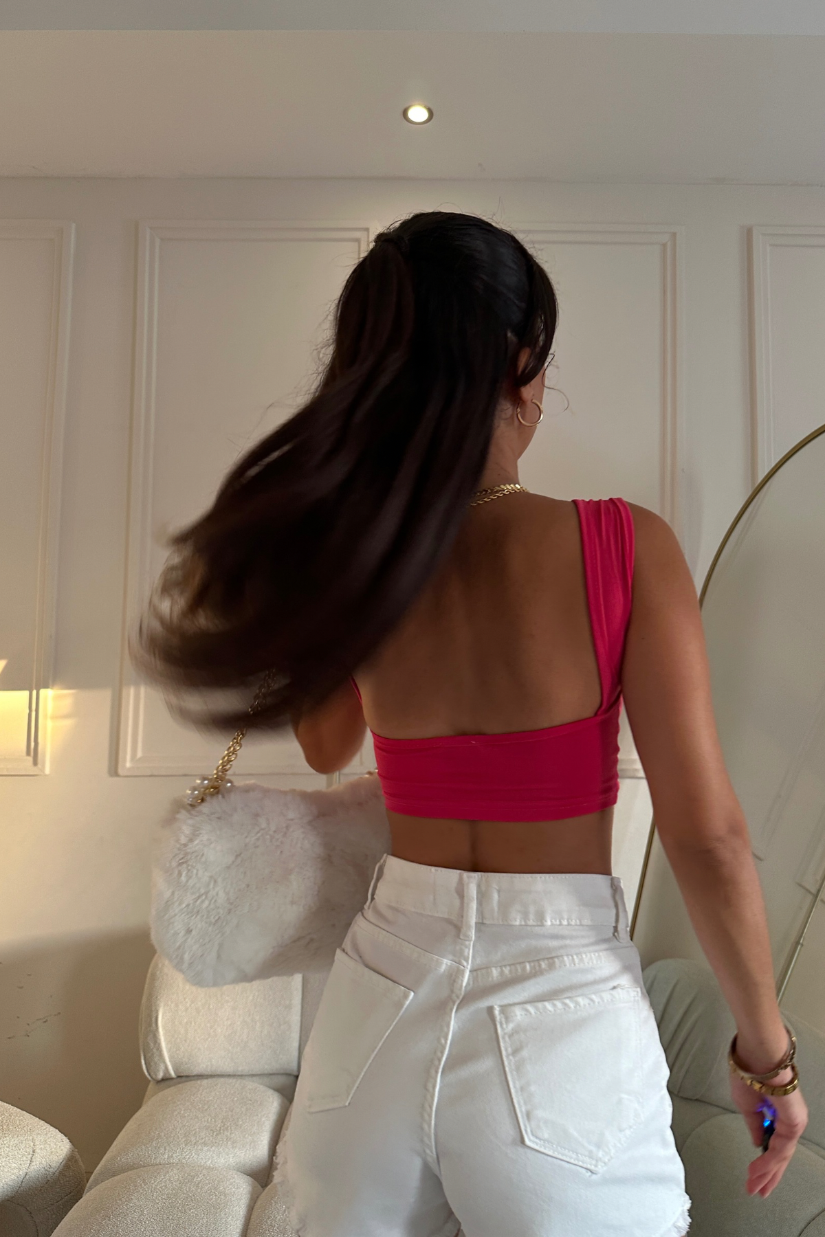 Stylish Pembe Kolsuz Sırtı Açık Crop