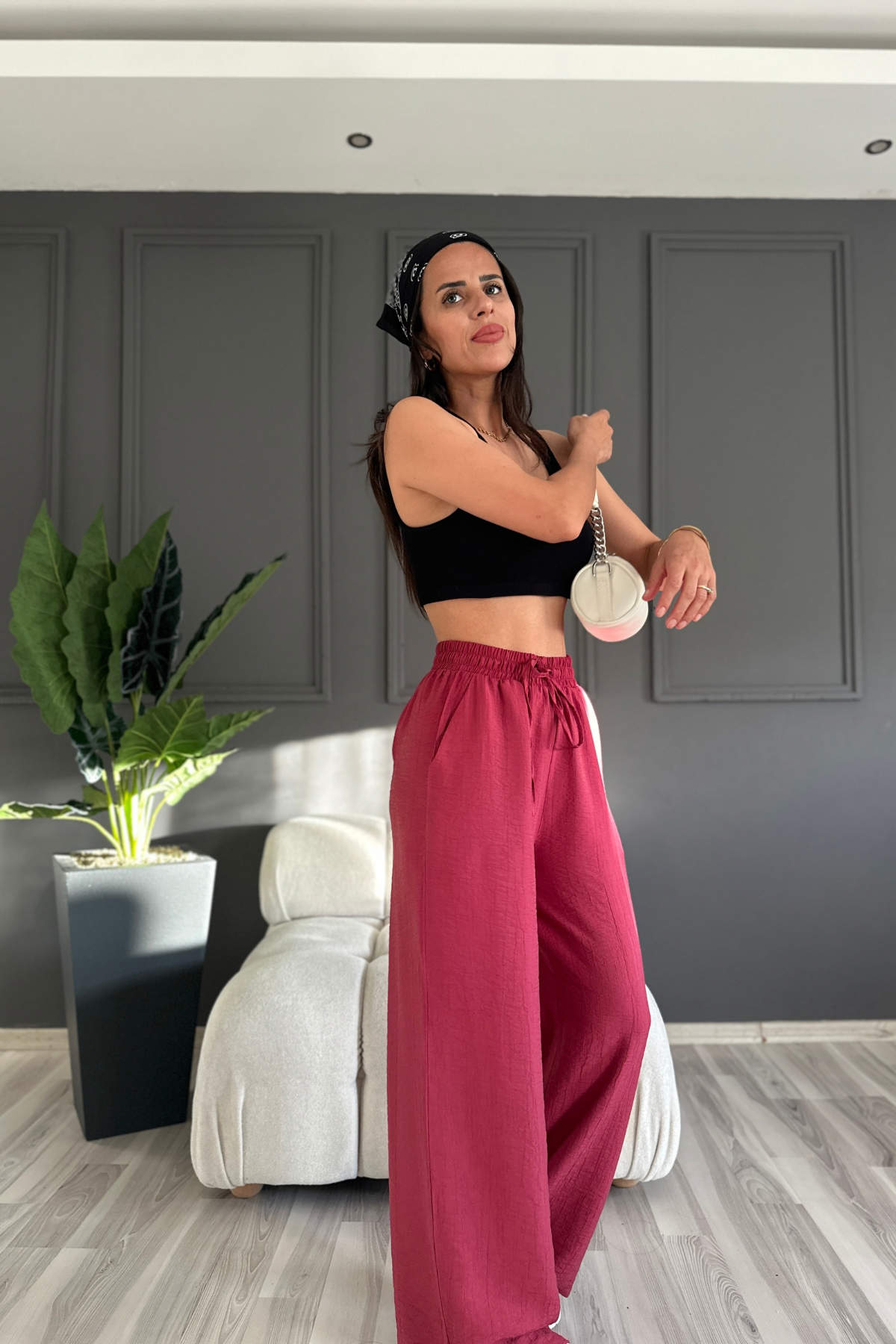 Tensel Bordo Çilek Pantolon