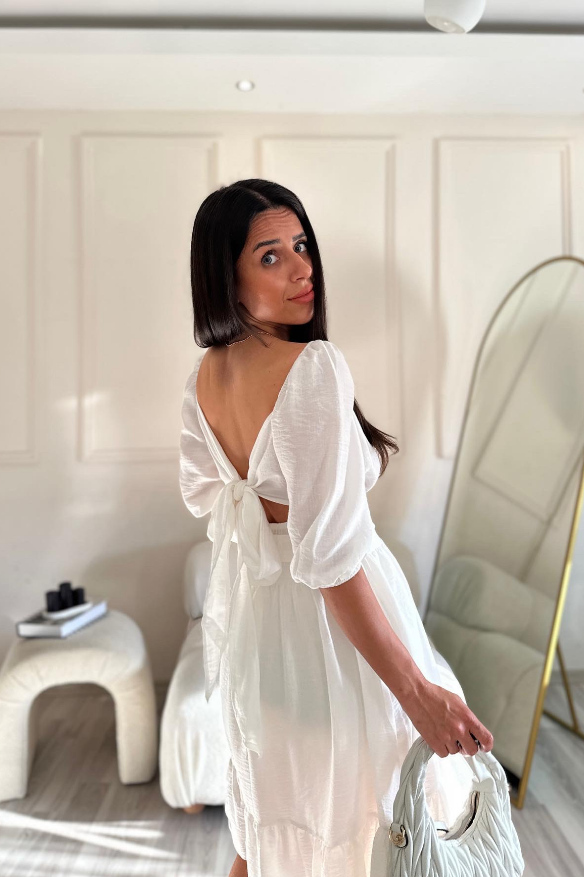 Wmc Model Beyaz Sırtı Bağlamalı Romantik Elbise
