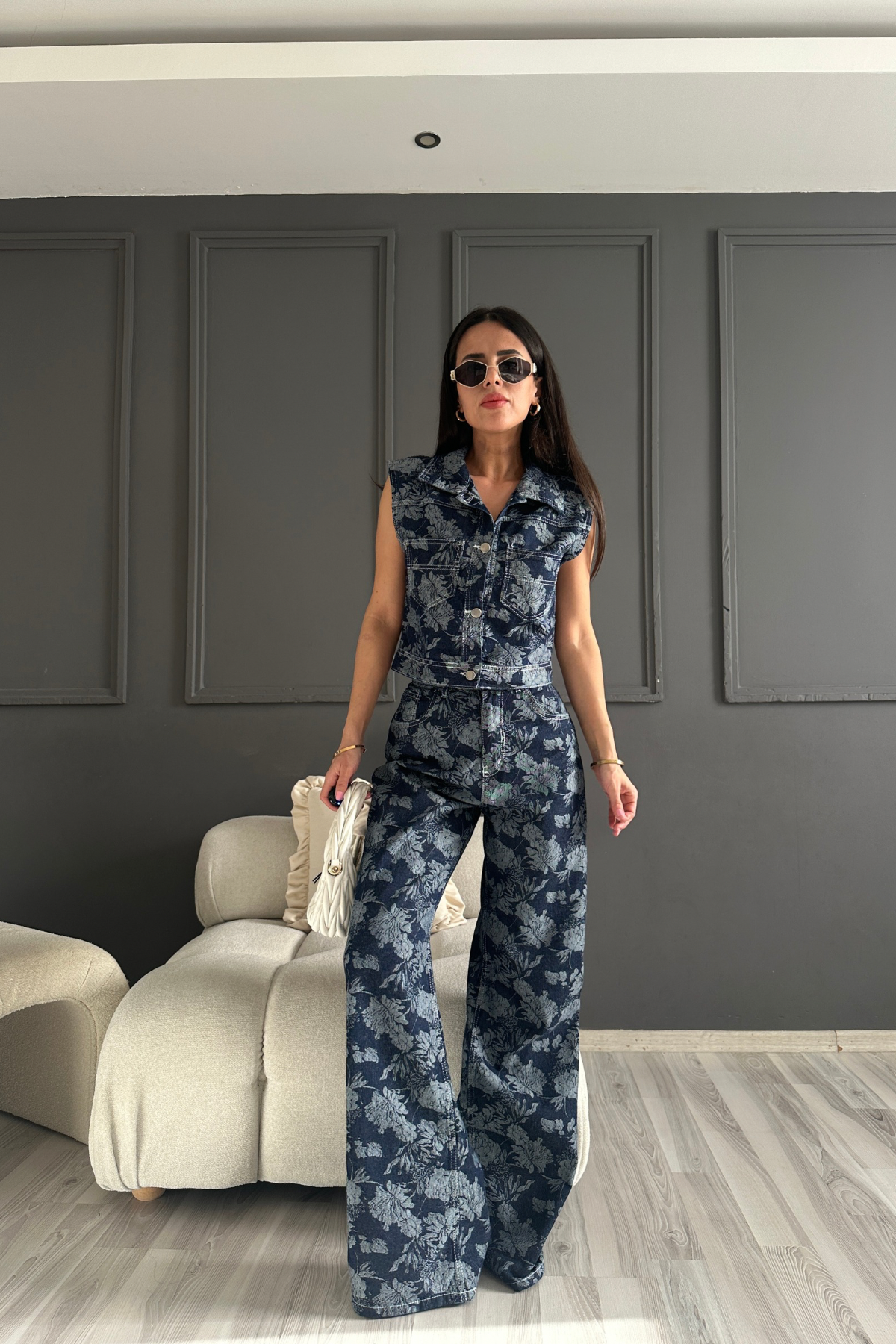 Yelekli Tasarım Denim Takım