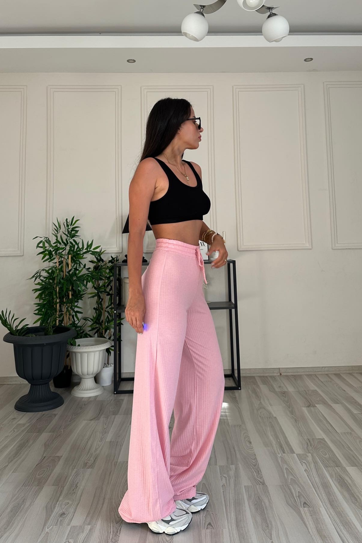 Yumuşak Fitilli Pembe Eşofman Alt