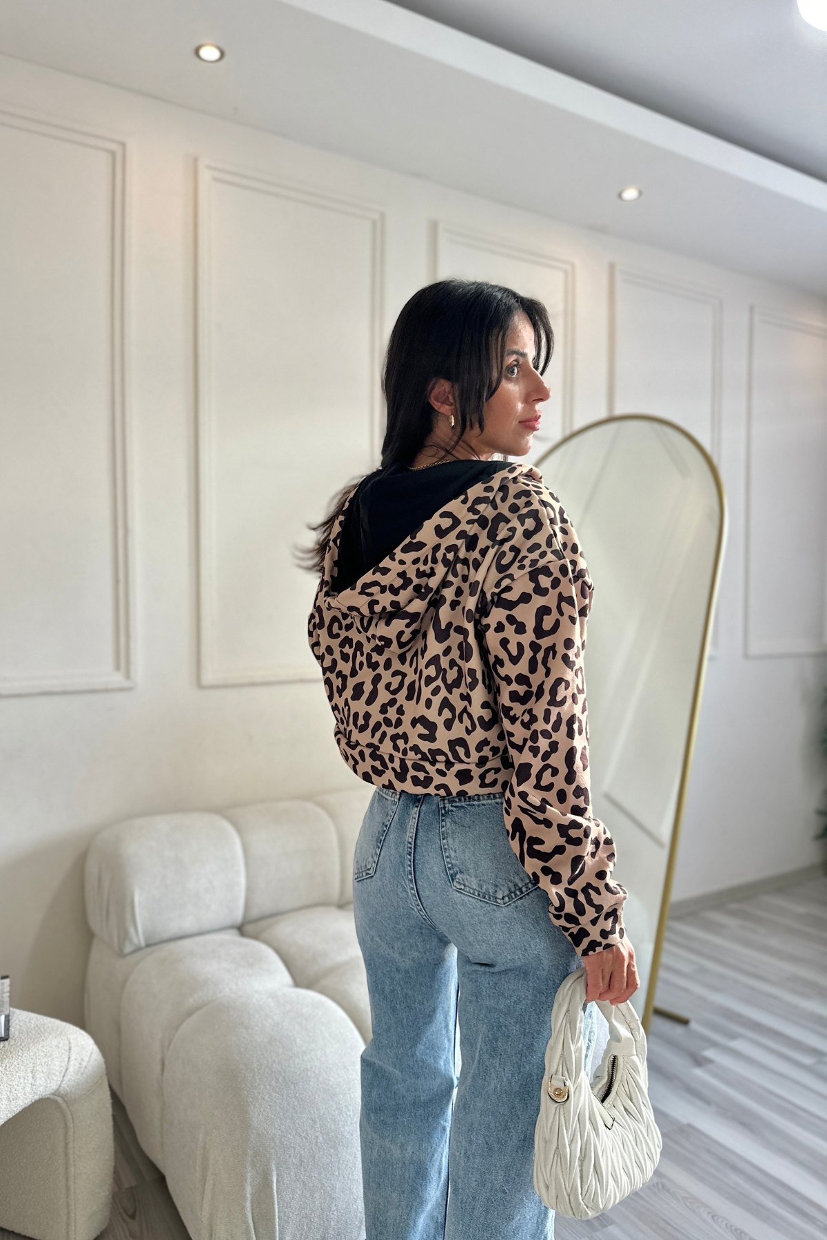 Zenia Leopar Desenli Kapişonlu Sweatshirt