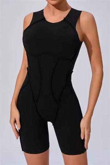 Kısa Kollu Jumpsuit - Siyah