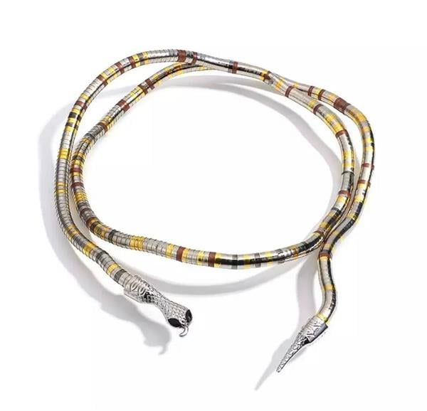 Snake Multirose Necklace - Kahverengi-Beyaz
