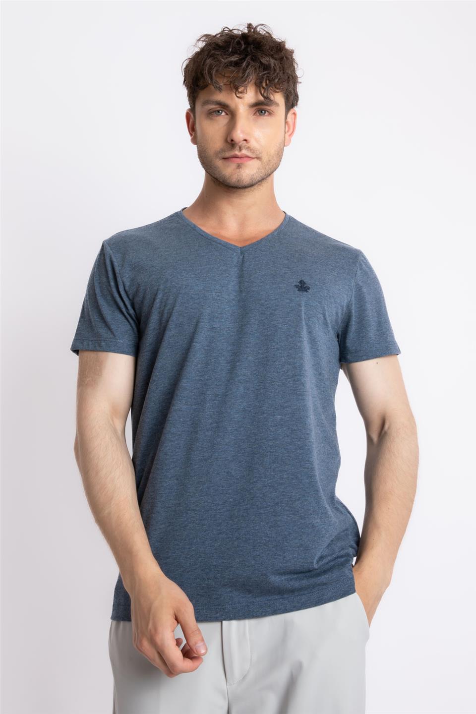 ADAM BOXES V-Yaka T-shirt Veralpes - Lacivert Melanj