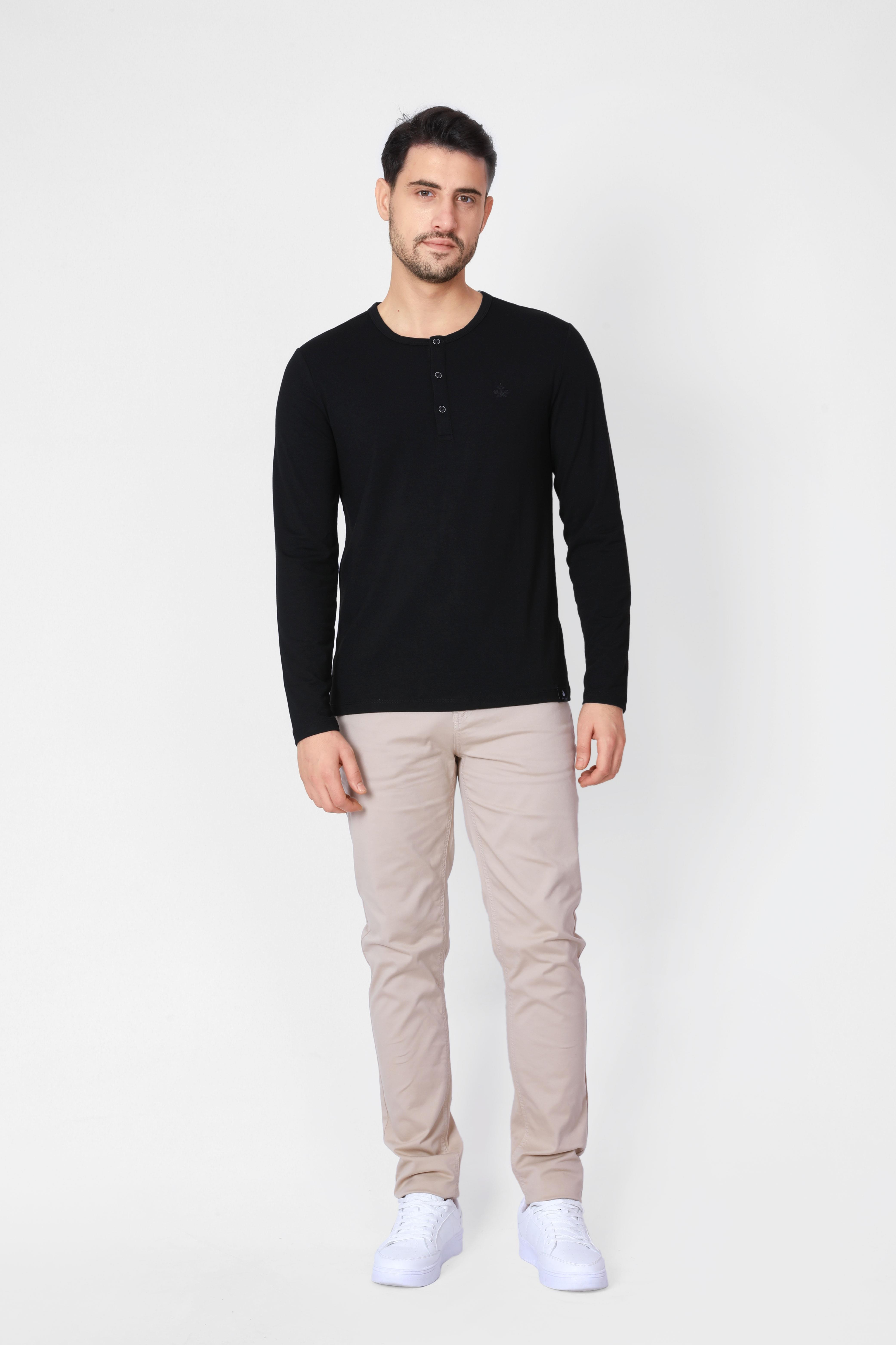 ADAM BOXES Düğmeli Bisiklet Yaka Uzun Kollu T-shirt NP-Collargo - Siyah