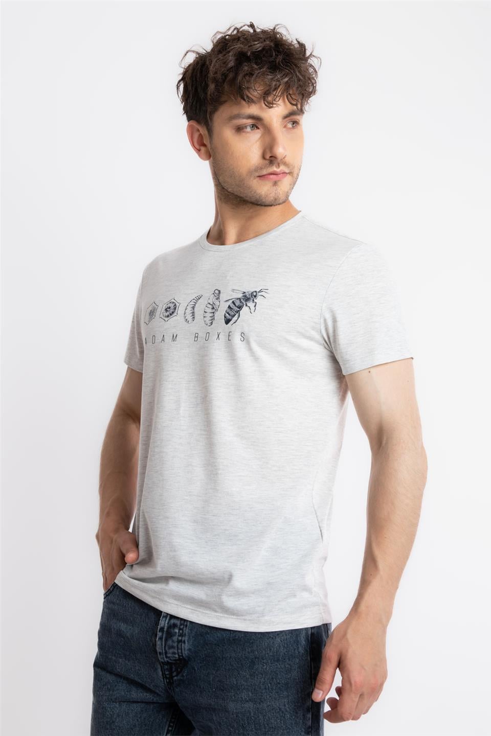 ADAM BOXES Baskılı O-Yaka T-shirt Apiso - Gri Melanj