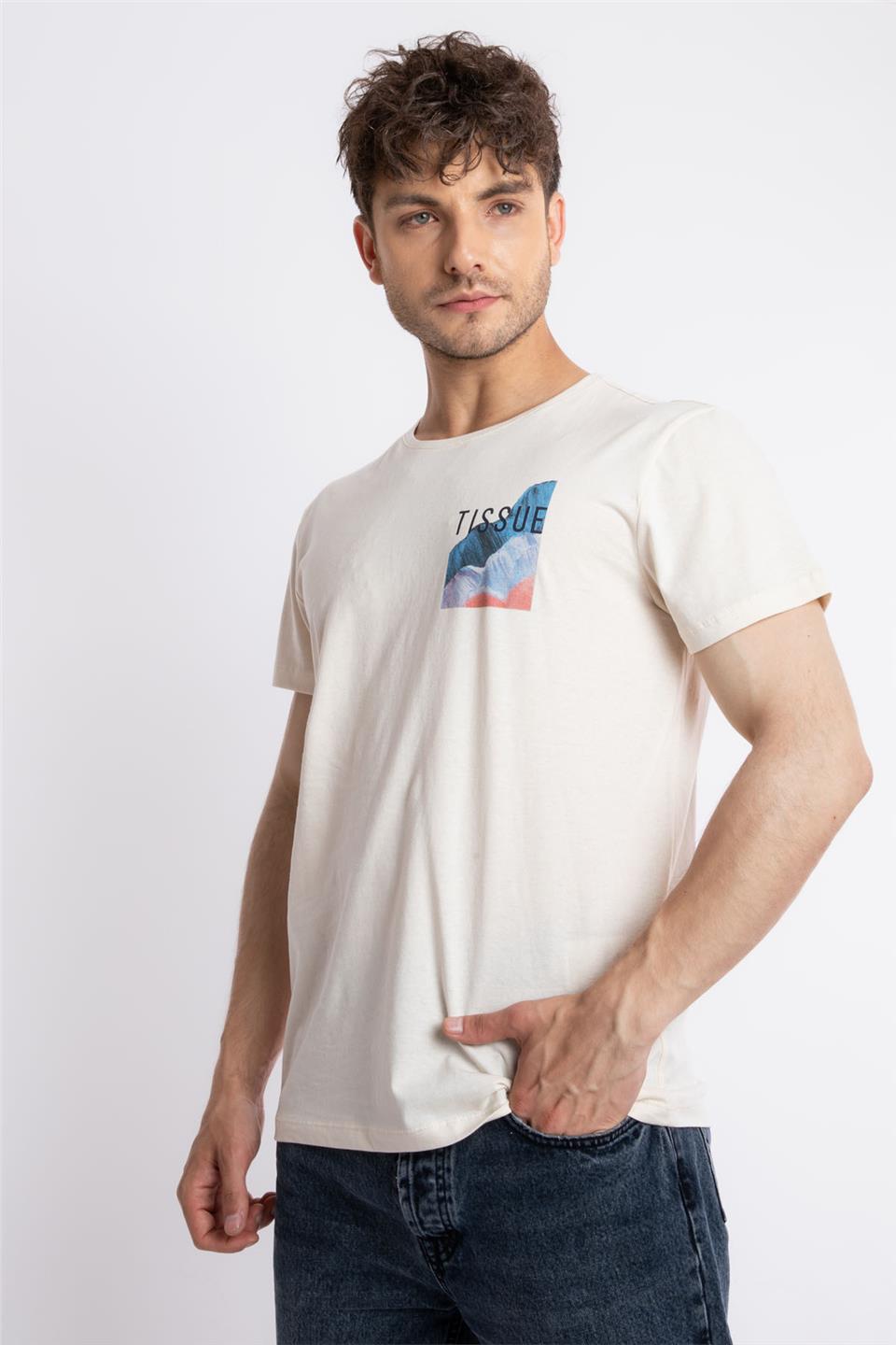 ADAM BOXES Baskılı O-Yaka T-shirt Tissue - Ham Pamuk (Renkli Baskı)