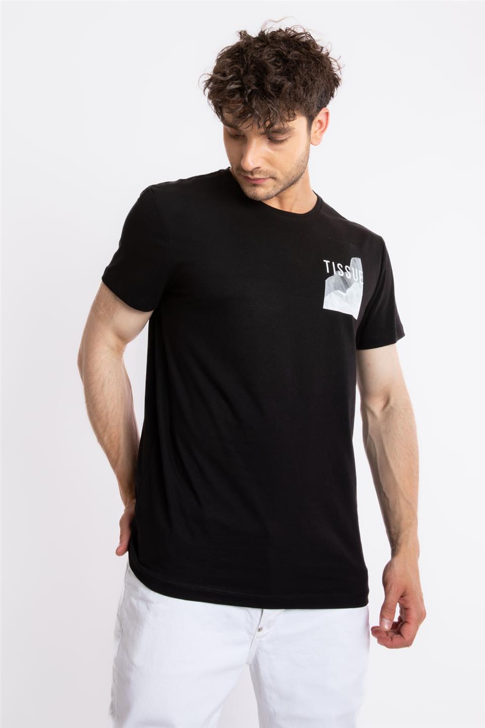ADAM BOXES Baskılı O-Yaka T-shirt Tissue - Siyah