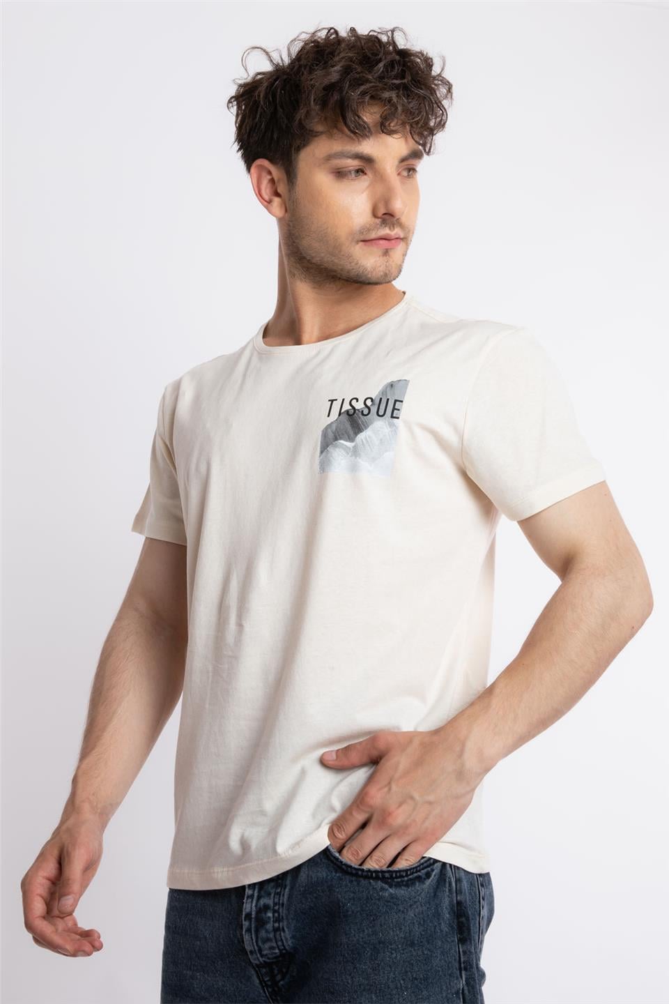 ADAM BOXES Baskılı O-Yaka T-shirt Tissue - Ham Pamuk (Siyah-Beyaz Baskı)