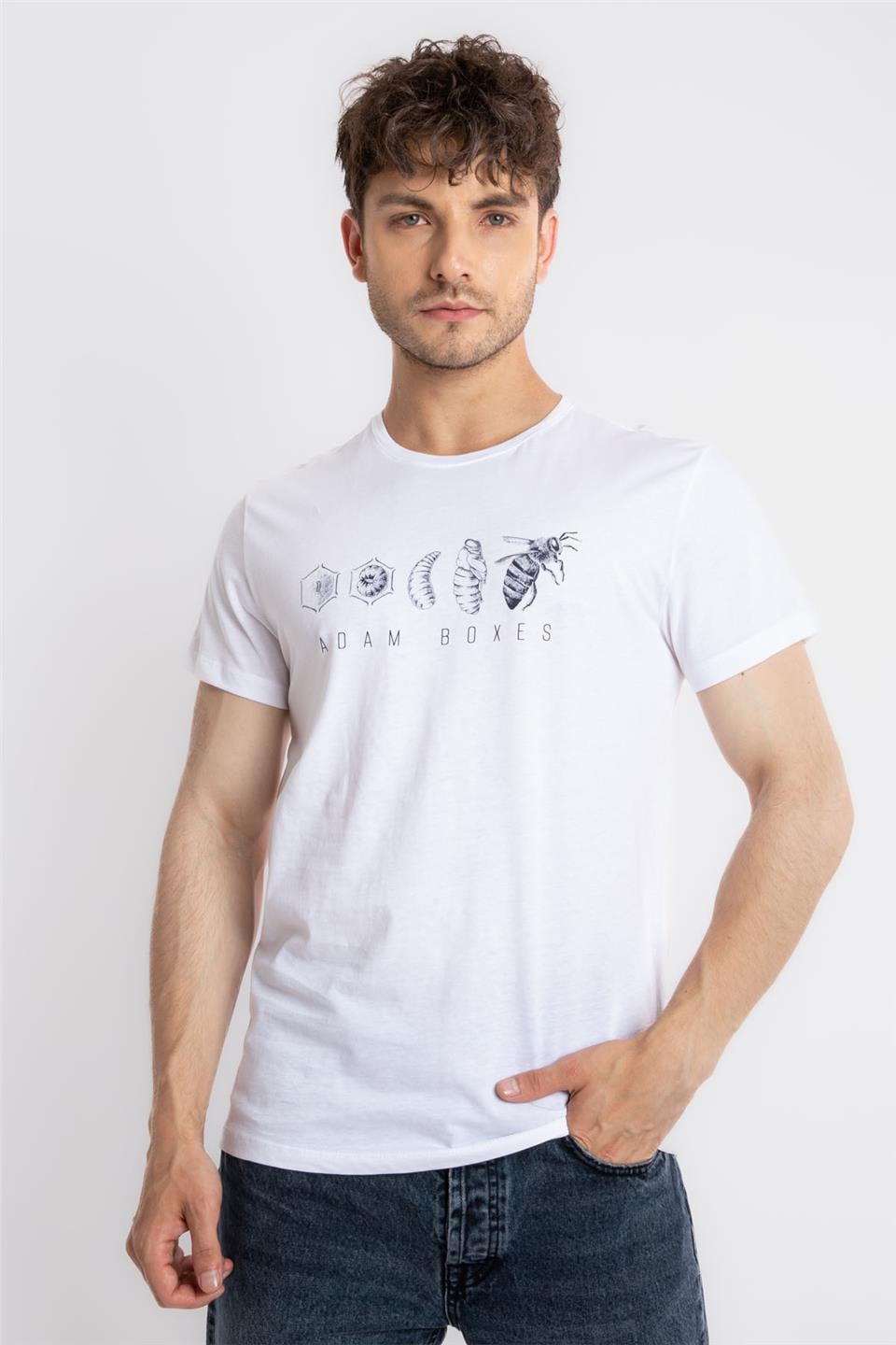 ADAM BOXES Baskılı O-Yaka T-shirt Apiso - Beyaz
