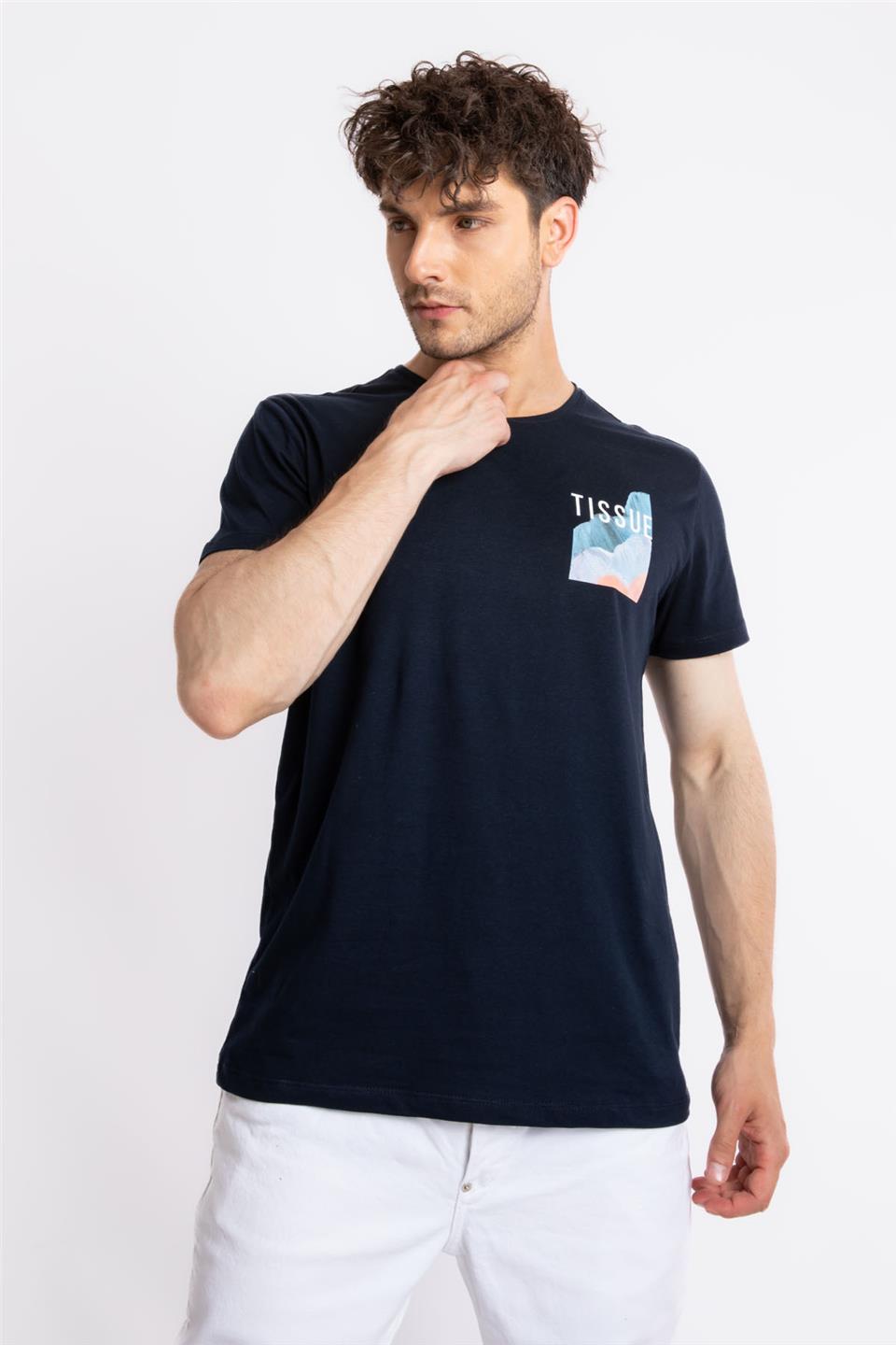 ADAM BOXES Baskılı O-Yaka T-shirt Tissue - Lacivert