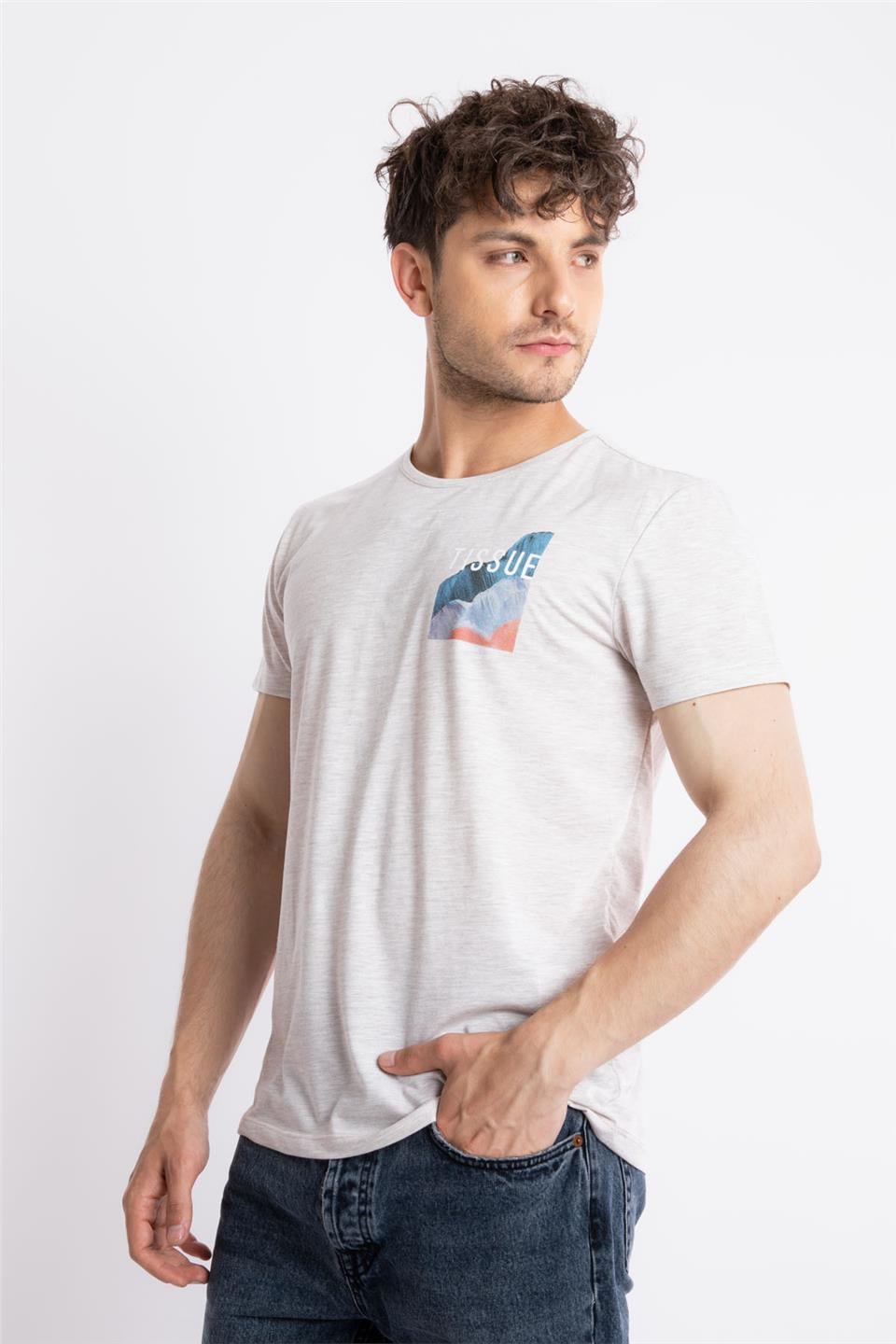 ADAM BOXES Baskılı O-Yaka T-shirt Tissue - Kahve Melanj