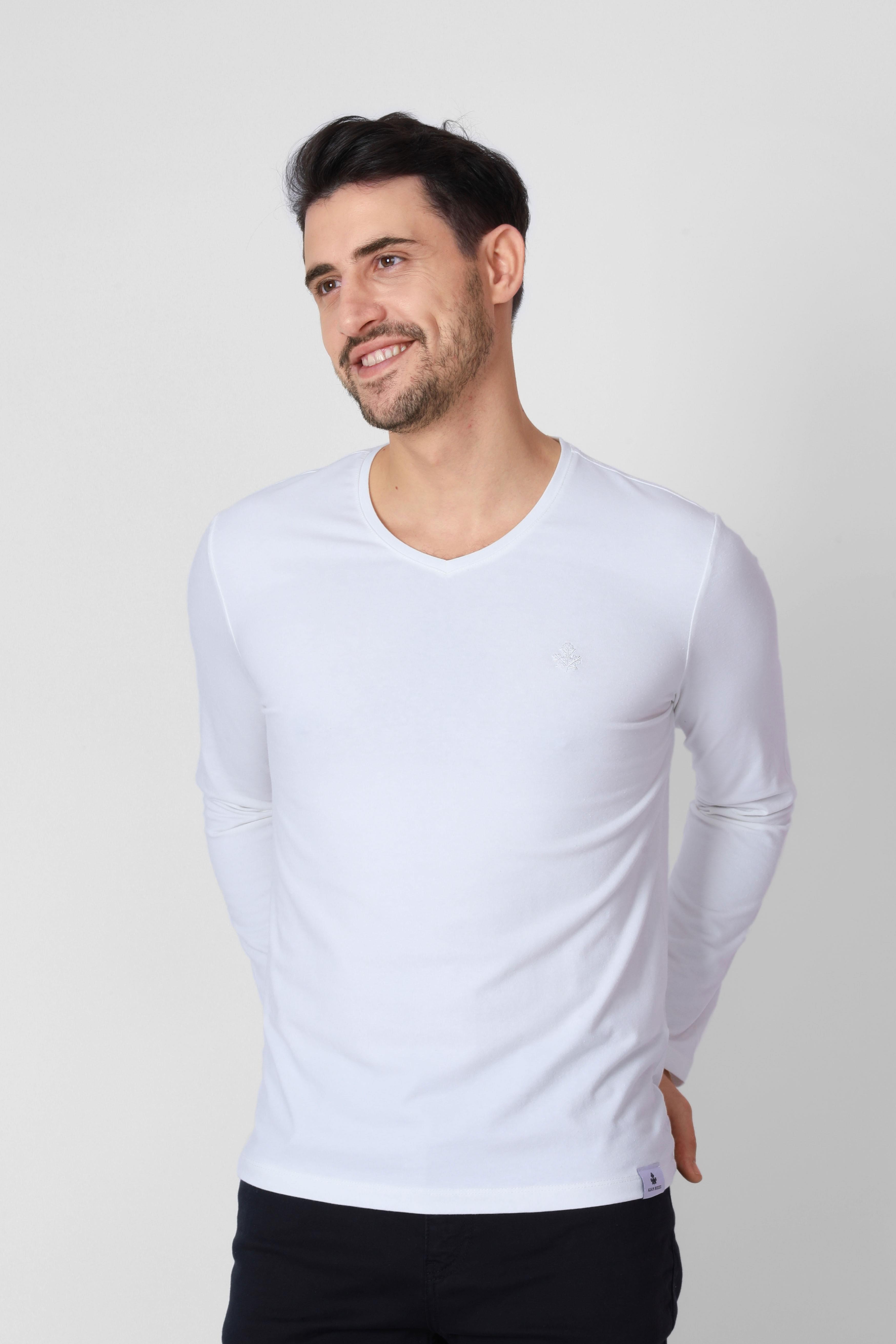 ADAM BOXES V Yaka Uzun Kollu T-shirt NP-Trelargo - Ekru