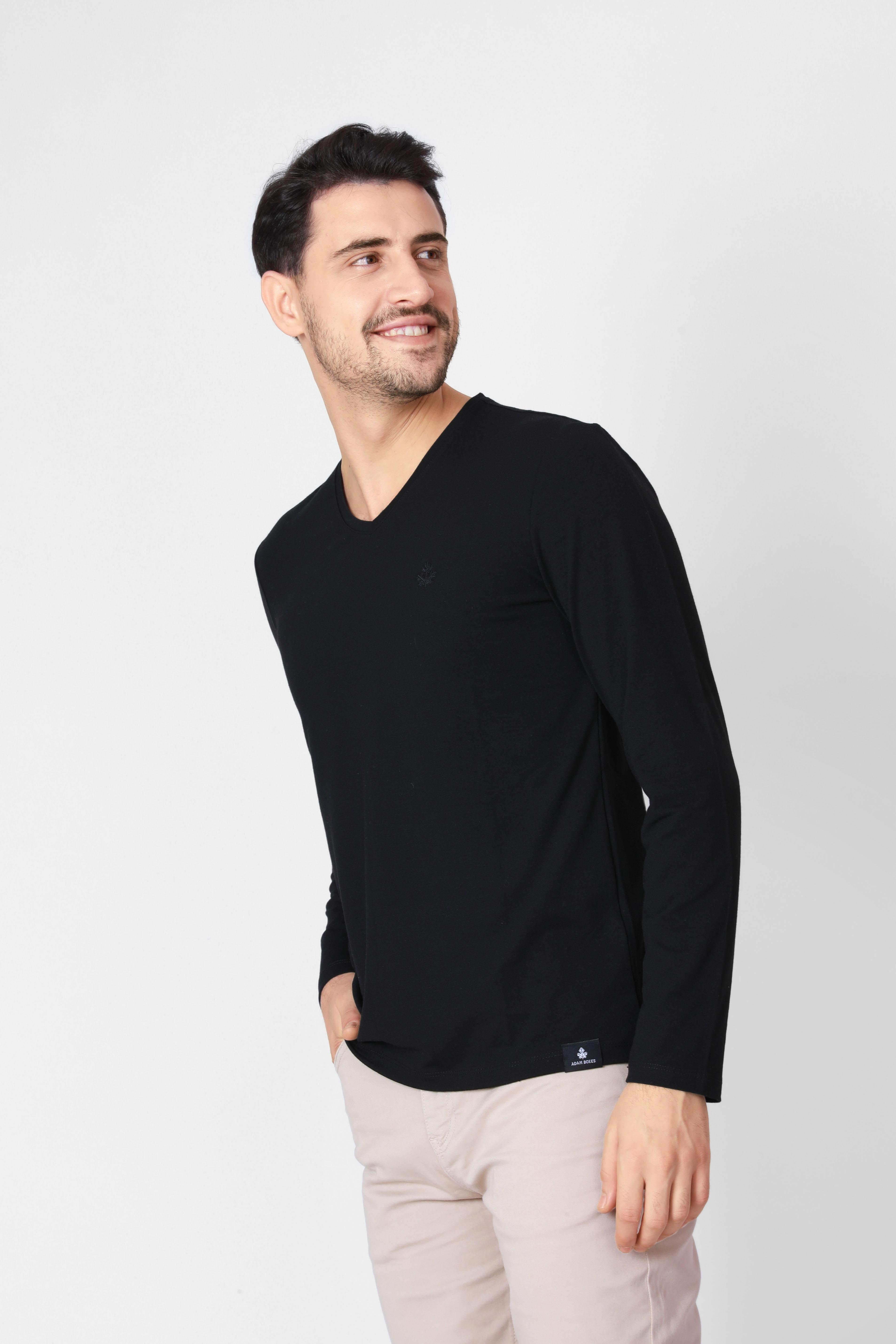ADAM BOXES V Yaka Uzun Kollu T-shirt NP-Trelargo - Siyah
