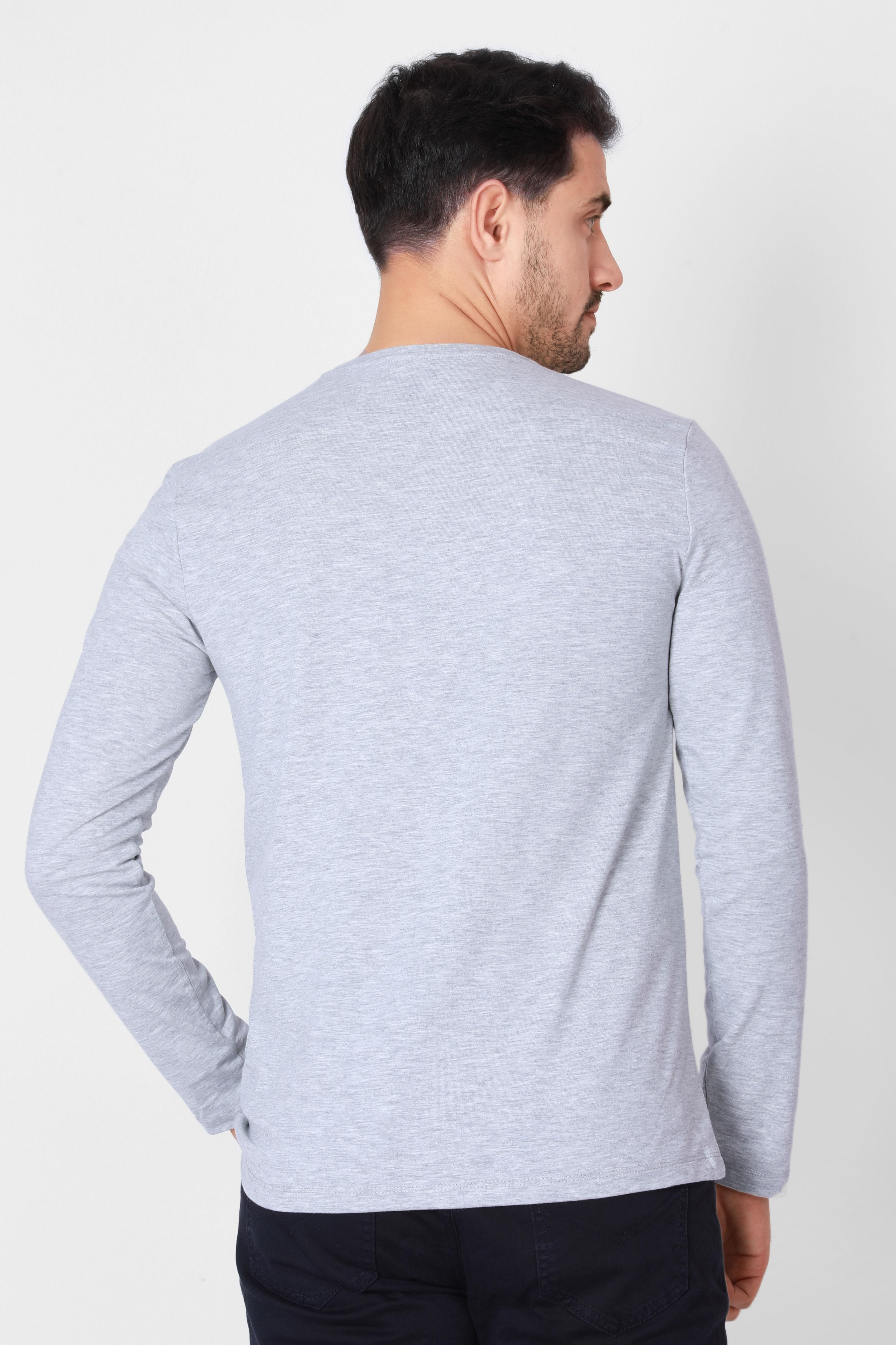 ADAM BOXES V Yaka Uzun Kollu T-shirt NP-Trelargo - Açık Gri