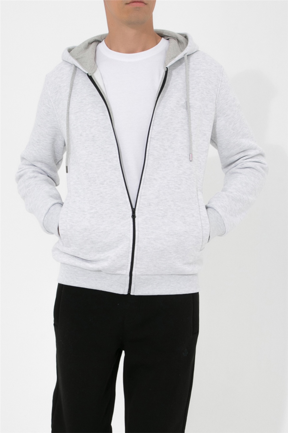 ADAM BOXES Fermuarlı Kapüşonlu Sweatshirt N-Halicarna - Açık Gri