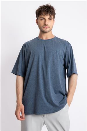 ADAM BOXES Oversize O-Yaka T-shirt Basuelto - Lacivert Melanj