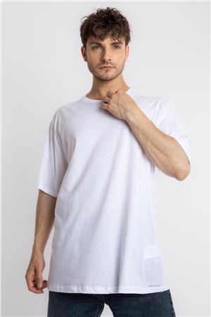 ADAM BOXES Oversize O-Yaka T-shirt Basuelto - Beyaz