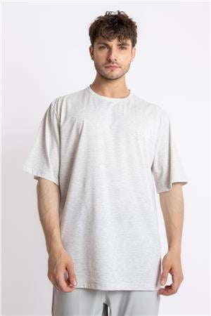 ADAM BOXES Oversize O-Yaka T-shirt Basuelto - Gri Melanj