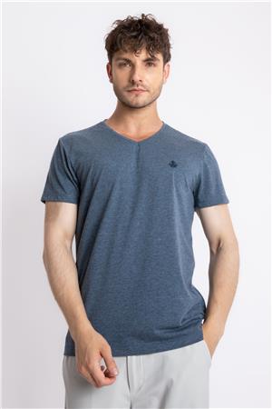 ADAM BOXES V-Yaka T-shirt Veralpes - Lacivert Melanj