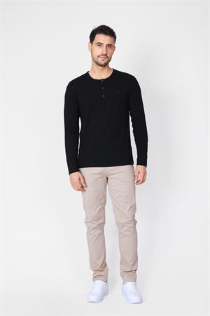 ADAM BOXES Düğmeli Bisiklet Yaka Uzun Kollu T-shirt NP-Collargo - Siyah