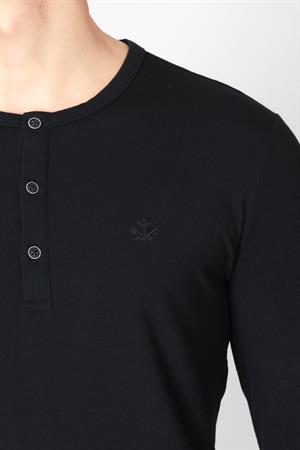 ADAM BOXES Düğmeli Bisiklet Yaka Uzun Kollu T-shirt NP-Collargo - Siyah
