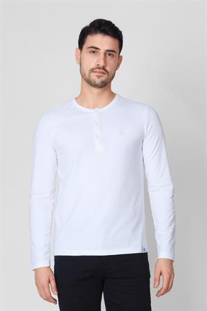 ADAM BOXES Düğmeli Bisiklet Yaka Uzun Kollu T-shirt NP-Collargo - Ekru