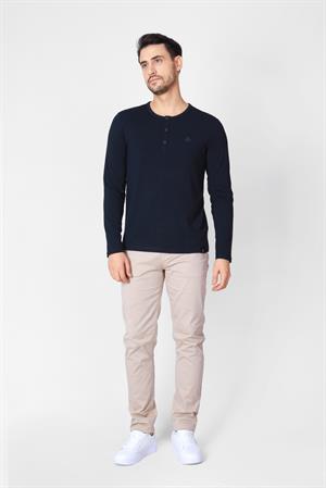ADAM BOXES Düğmeli Bisiklet Yaka Uzun Kollu T-shirt NP-Collargo - Lacivert