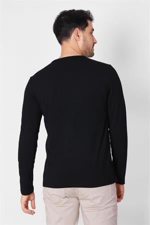 ADAM BOXES Düğmeli Bisiklet Yaka Uzun Kollu T-shirt NP-Collargo - Siyah