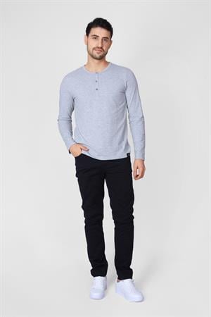 ADAM BOXES Düğmeli Bisiklet Yaka Uzun Kollu T-shirt NP-Collargo - Açık Gri