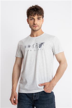 ADAM BOXES Baskılı O-Yaka T-shirt Apiso - Gri Melanj