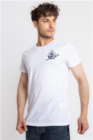 ADAM BOXES Baskılı O-Yaka T-shirt Marino - Beyaz