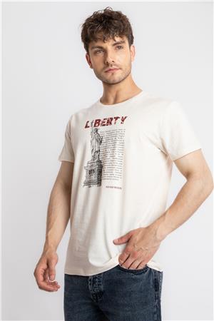 ADAM BOXES Baskılı O-Yaka T-shirt Libestatuas - Ham Pamuk