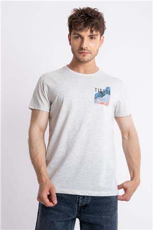 ADAM BOXES Baskılı O-Yaka T-shirt Tissue - Gri Melanj