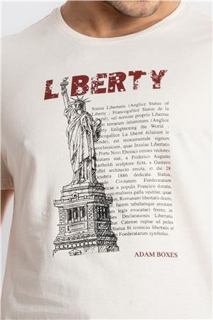 ADAM BOXES Baskılı O-Yaka T-shirt Libestatuas - Ham Pamuk