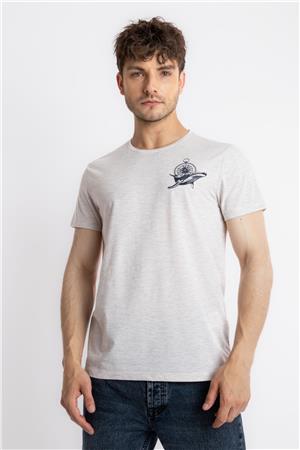 ADAM BOXES Baskılı O-Yaka T-shirt Marino - Kahve Melanj