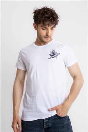 ADAM BOXES Baskılı O-Yaka T-shirt Marino - Beyaz