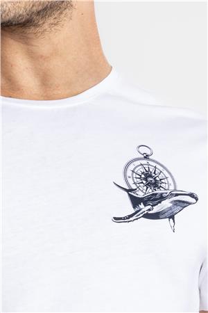 ADAM BOXES Baskılı O-Yaka T-shirt Marino - Beyaz