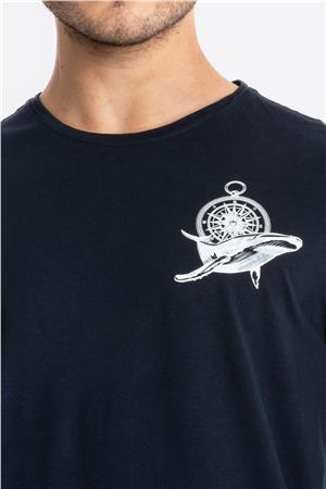 ADAM BOXES Baskılı O-Yaka T-shirt Marino - Lacivert