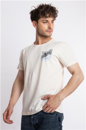 ADAM BOXES Baskılı O-Yaka T-shirt Tissue - Ham Pamuk (Siyah-Beyaz Baskı)