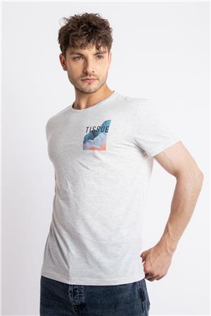 ADAM BOXES Baskılı O-Yaka T-shirt Tissue - Gri Melanj