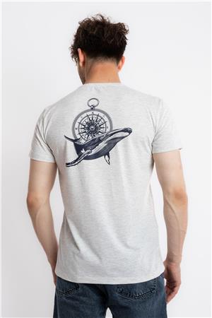 ADAM BOXES Baskılı O-Yaka T-shirt Marino - Gri Melanj