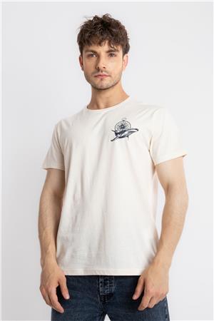 ADAM BOXES Baskılı O-Yaka T-shirt Marino - Ham Pamuk
