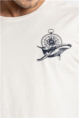 ADAM BOXES Baskılı O-Yaka T-shirt Marino - Ham Pamuk