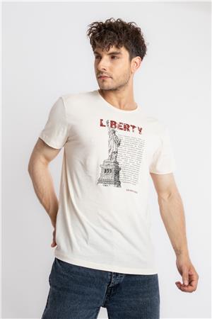 ADAM BOXES Baskılı O-Yaka T-shirt Libestatuas - Ham Pamuk